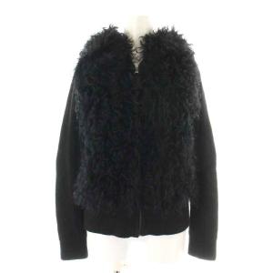 パーカー ジャケット ジップアップ 長袖 カルガンラムファー ニット 切替 ウール 36 S 黒 ブラック