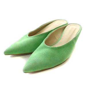 ミュール サンダル パンプス スエード ポインテッドトゥ ヒール 37 23.5cm 緑 グリーン
