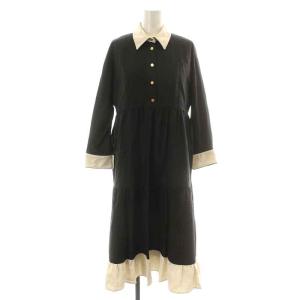 22AW ティアードシャツドレス ワンピース ロング ミモレ フレア 長袖 バイカラー インナー付き 36 S 黒 ブラック