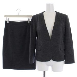 スーツ セットアップ 上下 ノーカラージャケット 総裏地 シングル タイトスカート ミモレ丈 ウール ナイロン 36 S グレー