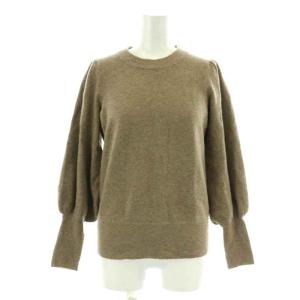 21AW ストレッチエアリーパフプルオーバー ニット セーター 長袖 クルーネック バルーンスリーブ ウール混 F 茶 ブラウン