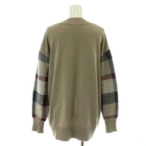 BLUE LABEL CRESTBRIDGE ヘアリークレストブリッジチェックジャカードニットカーディガン 長袖 Vネック ウール 38 M ベージュ 赤 レッド 紺 ネイビー