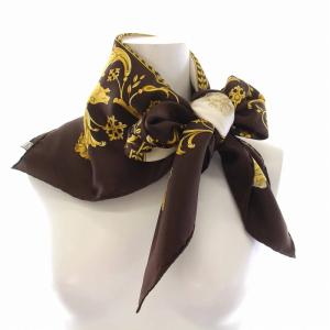 HERMES スカーフ カレ90 LA PROMENADE DE LONGCHAMPS ロンシャンへの散歩 シルク 茶 ブラウン ベージュ