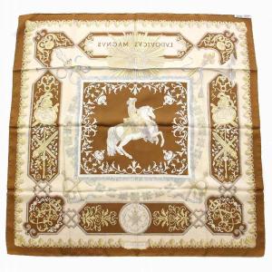 HERMES スカーフ カレ90 LVDOVICVS MAGNVS 白い白馬に跨ったルイ14世 ブラウン