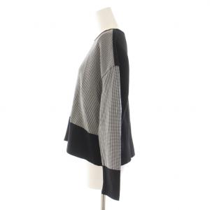 TO BE CHIC サーブルストレッチニット 長袖 クルーネック 千鳥格子柄 42 L 黒 ブラック 白 ホワイト