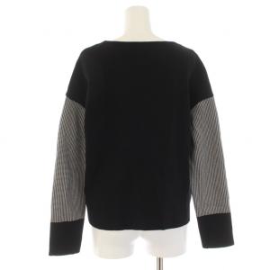 TO BE CHIC サーブルストレッチニット 長袖 クルーネック 千鳥格子柄 42 L 黒 ブラック 白 ホワイト