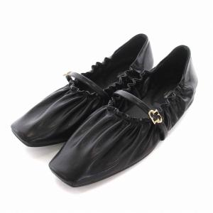 23AW シャーリングフラットシューズ パンプス フェイクレザー スクエアトゥ 38 24cm 黒 ブラック