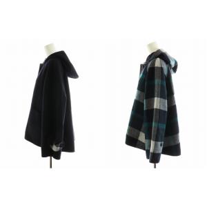 BLUE LABEL CRESTBRIDGE ジャケット チェック柄 フード リバーシブル ウール 36 S 紺 ネイビー