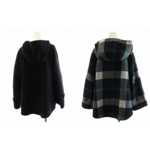 BLUE LABEL CRESTBRIDGE ジャケット チェック柄 フード リバーシブル ウール 36 S 紺 ネイビー