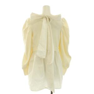 CELFORD バックリボンレイヤードニットプルオーバー チュニック丈 長袖 クルーネック シャツ ブラウス 切替 ウール混 36 S 白