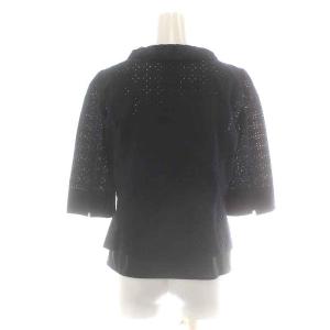 Harrods セットアップ 上下 ブラウス フリル 七分袖 インナー付き フレアスカート ひざ丈 総柄 2 M 紺 ネイビー