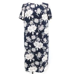 19SS ワンピース ひざ丈 半袖 花柄 フローラル 38 M 紺 ネイビー 白 ホワイト