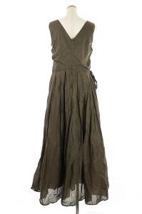 upper hights DAY 20年製 コットン ギャザー ロング フレアワンピース ノースリーブ ラウンドネック 2 カーキ