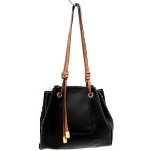 TORY BURCH 19年製 キャロライン スモールトート ラムスキン ワンショルダー ロゴ 黒 ブラック