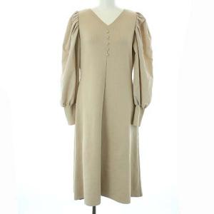 20AW セレSTORYコラボワンピース ロング Vネック 長袖 ニット切替 パワーショルダー 38 M ベージュ
