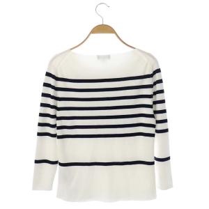 Theory 20SS SPRING STRIP CREPE KNIIT ニット カットソー プルオーバー 長袖 ボーダー S 白 濃紺