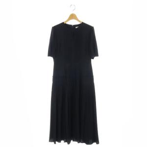 19AW ジョーゼットプリーツワンピース ロング 半袖 38 紺 ネイビー