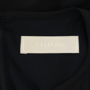 CELFORD 19AW ジョーゼットプリーツワンピース ロング 半袖 38 紺 ネイビー