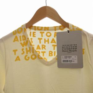 Maison Margiela タグ付き 17SS エイズTシャツ カットソー 半袖 Vネック ロゴ S ライトベージュ S30GJ0004