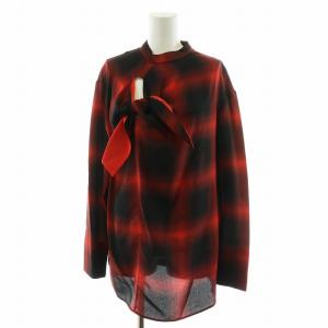 2021年製 シャツ ブラウス 長袖 チェック柄 シルク 36 レッド ブラック