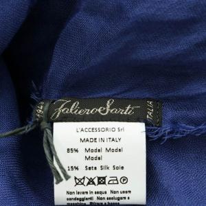 Faliero Sarti ストール フリンジ モダール シルク混 絹混 紺 ネイビー