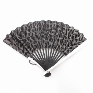 1 ×白竹堂 コラボ 扇子 アルミ骨セット レオパード柄 ヒョウ柄 黒 ブラック /BL2 0830 TZ