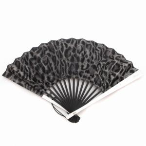 1 ×白竹堂 コラボ 扇子 アルミ骨セット レオパード柄 ヒョウ柄 黒 ブラック /BL3 0830 TZ