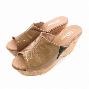 fxa FERRIRA ミュール サンダル ウエッジソール エナメル 65 37 23cm 32 茶 ブラウン