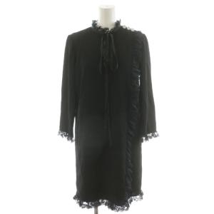 ワンピース ミニ丈 長袖 フリル リボン バックジップ レース ビジュー 0 黒 ブラック M4006233