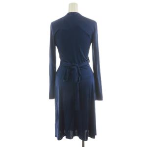 ISSA LONDON ワンピース ミモレ ロング 長袖 カシュクール リボン シルク 絹 US2 紺 ネイビー 14-04-00446