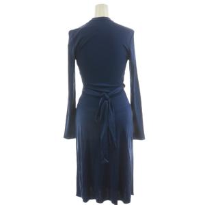 ISSA LONDON ワンピース ミモレ ロング 長袖 カシュクール リボン シルク 絹 US2 紺 ネイビー 14-04-00446