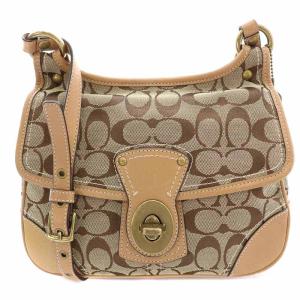 ショルダーバッグ シグネチャー キャンバス レザー 切替 ベージュ F10567