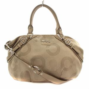 オプアート ハンドバッグ ショルダーバッグ 2way レザー 総柄 ベージュ