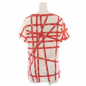 HERMES Tシャツ カットソー Uネック コットン ボルデュック柄 リボン柄 マルジェラ期 半袖 白 ホワイト 赤 レッド