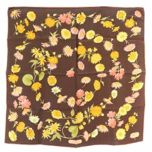 スカーフ シルク 花柄 茶 ブラウン