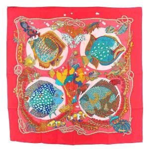 カレ90 Grands Fonds 深海 スカーフ シルク 魚柄 ピンク
