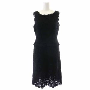 フレアワンピース ひざ丈 レース 花柄 ノースリーブ 38 M 黒 ブラック