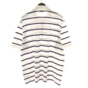 LACOSTE ポロシャツ 半袖 ボーダー コットン 7 XXL 紺 ネイビー 紫 パープル 白 ホワイト
