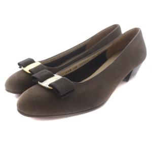 ヴァラ パンプス ラウンドトゥ チャンキーヒール ローヒール スエード 7.5 25cm 茶色 ブラウン