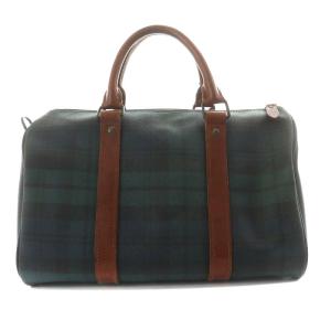POLO RALPH LAUREN ヴィンテージ ブラックウォッチ ボストンバッグ ハンドバッグ チェック柄 レザー PVC 緑 グリーン 茶 ブラウン