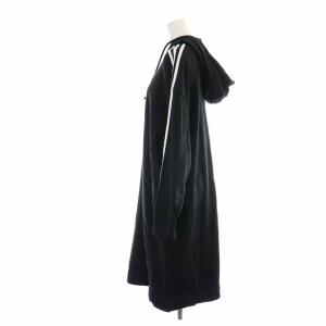 adidas Originals HOODIE DRESS スウェットワンピース ひざ丈 コットン スリーライン ロゴ刺繍 長袖 S 黒 ブラック GN2782