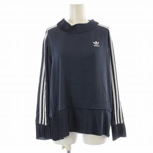 3 STRIPES SWEATER カットソー プルオーバー 長袖 薄手 3ストライプ ライン プリーツ M 紺 ネイビー