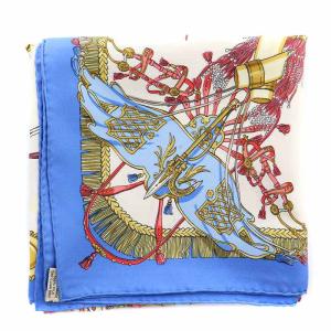 HERMES CAPARACONS DE LA FRANCE ET DE L'INDE 馬飾り カレ90 スカーフ シルク 象 ゾウ 青