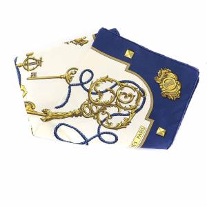 HERMES LES CLES THE KEYS RARE カレ90 スカーフ シルク 鍵柄 紺 ネイビー 白 ホワイト ゴールド色