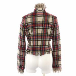 Lois CRAYON ジャケット スタンドカラー シングル フリル レース チェック ウール 麻 リネン混 M マルチカラー