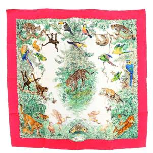 カレ90 EQUATEUR 赤道直下 スカーフ シルク アニマル柄 ピンク