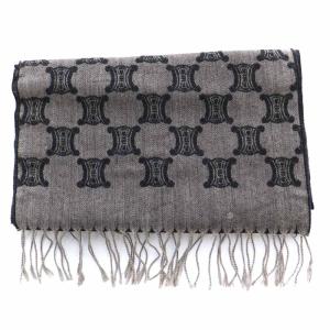 CELINE マフラー ストール ウール フリンジ マカダム柄 黒 ブラック グレー