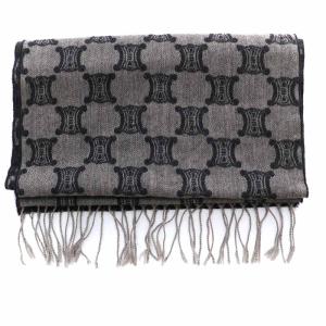 CELINE マフラー ストール ウール フリンジ マカダム柄 黒 ブラック グレー