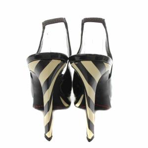 CELINE ストラップパンプス エナメル スクエアトゥ ハイヒール 厚底 ストライプ 37 24cm 黒 ブラック