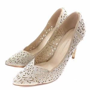 RSカットワークパンプス ポインテッドトゥ ハイヒール ラインストーン 36 23cm ゴールド色 17071541